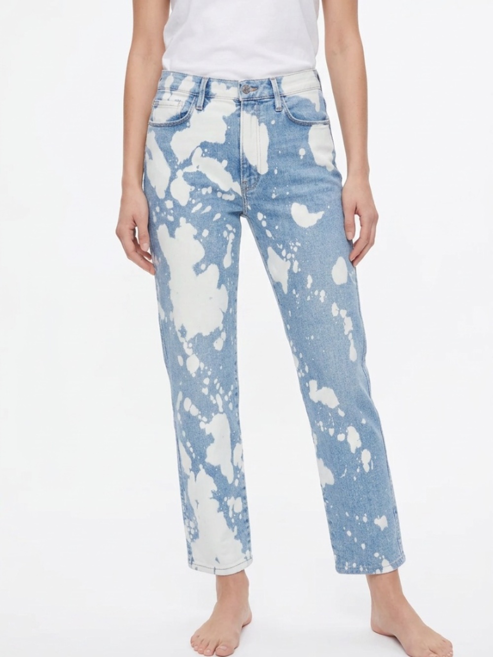 FRAME • Le Sylvie Slender Straight Jeans 31 Bleach Splatter Paint Distressed